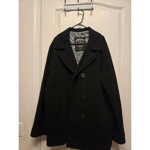 Aeropostale Mens Wool Blend Coat Black Double Breasted Jacket XXL Quilted Lining